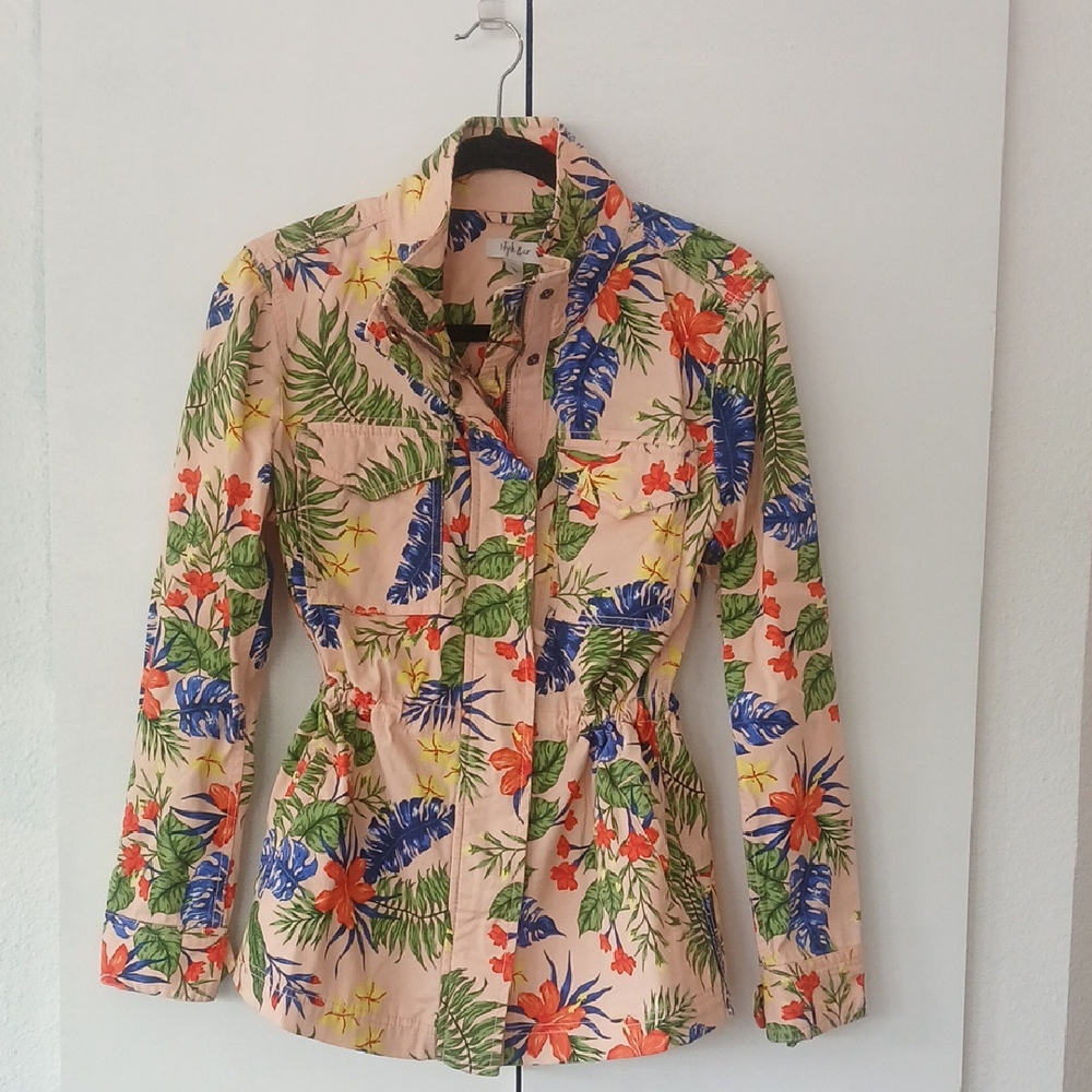 Style & Co Utility Jacket Red and Green Vibrant Design